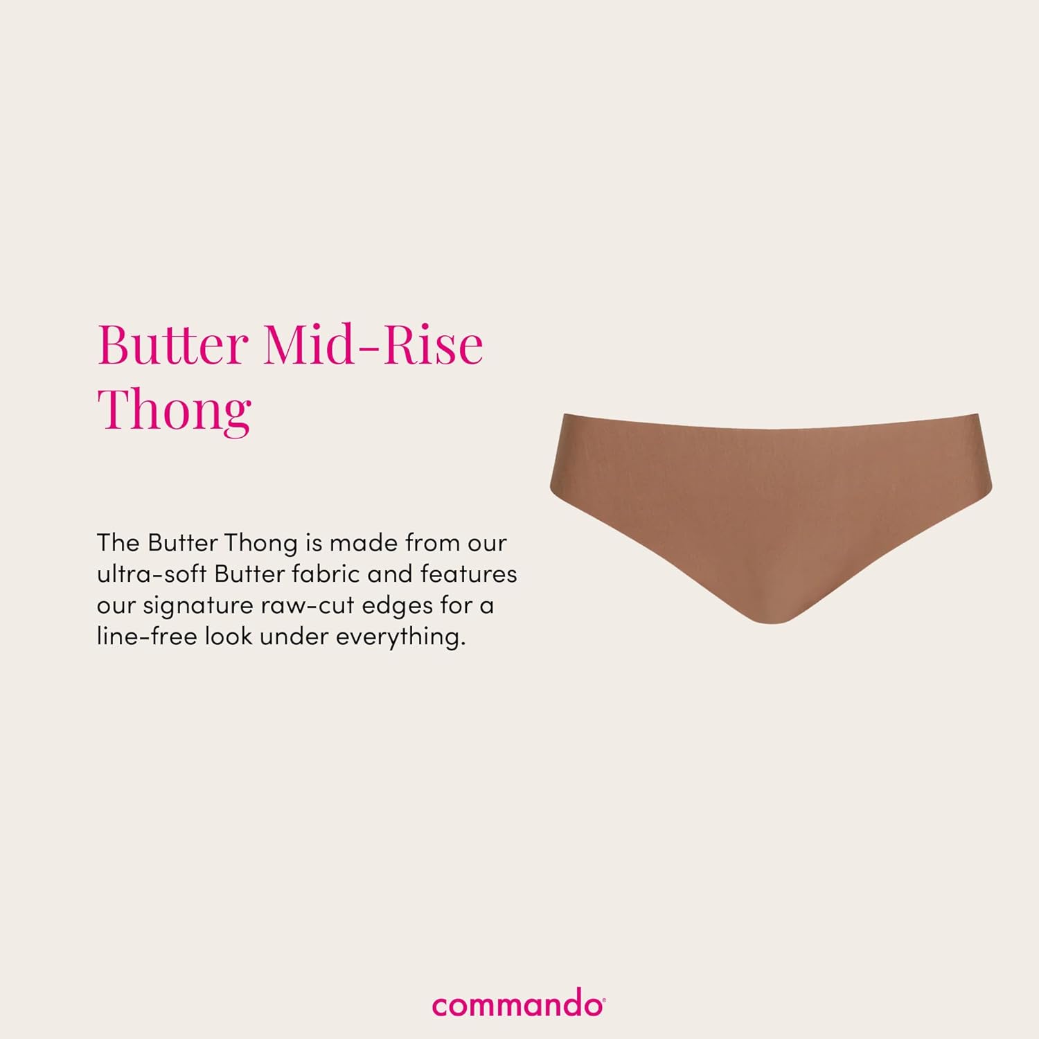 commando - Butter Mid-Rise Thong | Silky Soft, No Show Thong | Comfortable Raw-Cut Edges | Machine Washable | Toffee, 3X - Image 3