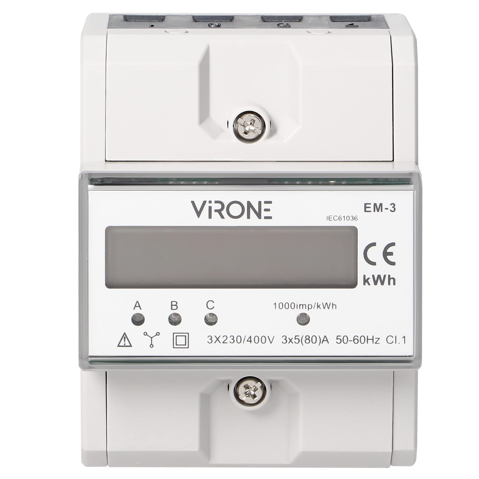 Virone EM-3 Digitaler Wechselstromzähler Dreiphasen Energiezähler, 80A 4,3 Module, DIN TH-35mm