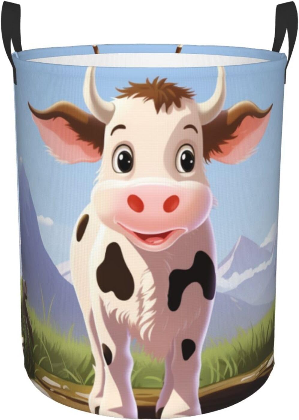 Cow milk Laundry Basket With Handles, Foldable Laundry Hamper Oxford Cloth Dirty Clothes Basket Waterproof Clothes Toys Storage Bin Organizer for Bedroom Bathroom Dorm