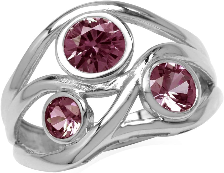Silvershake 3 Stone Gemstones White Gold Plated 925 Sterling Silver Ribbon Weave Ring Right Hand Jewelry for Women