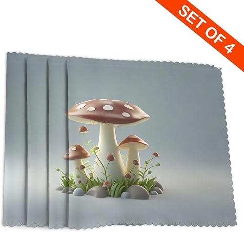 Miniatura 4 de Rectangular Placemats Set of 4, Heat Resistant Mushroom Printed Kitchen Dining Table Mats