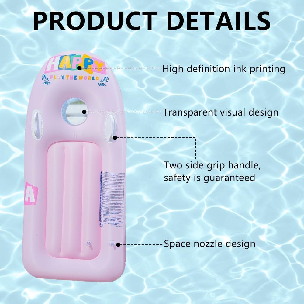 Whixant Inflatable Boogie Board for Kids, Portable Inflatable Surf Body Board with Handles, Lightweight Soft Body Board for Slip and Slide, Pools, Beaches, Swimming - Image 2 thumbnail