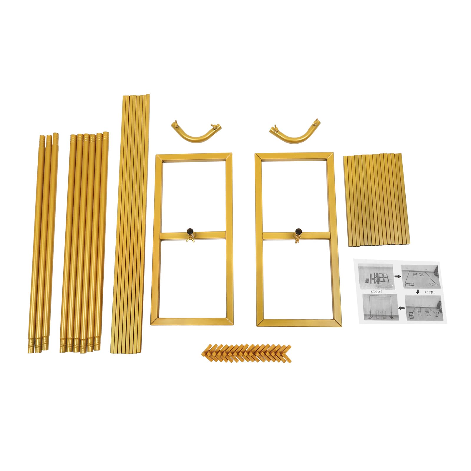 Arche de mariage en métal de 2 x 2 m - Avec 2 supports de fleurs de 80 cm de haut - Support pour ballons - Support de fond pour mariages, fêtes d'anniversaire, banquets - Doré