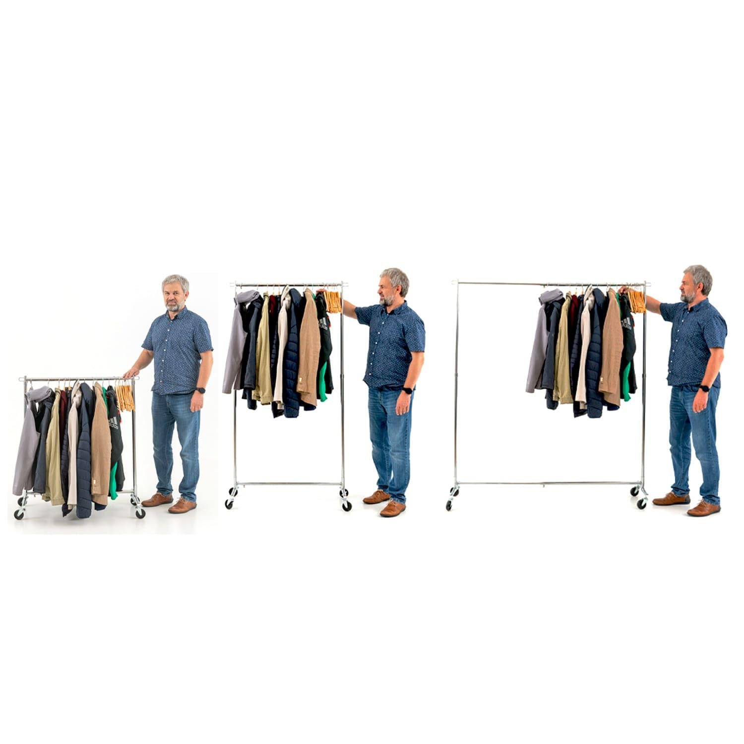 Tatkraft Urban Perchero de Ropa Ajustable de Alta Resistencia con Ruedas de Bloqueo de Grado Industrial, Diseño de Ahorro de Espacio, Extensible de 36.6 a 55 Pulgadas, Capacidad de 60 kg