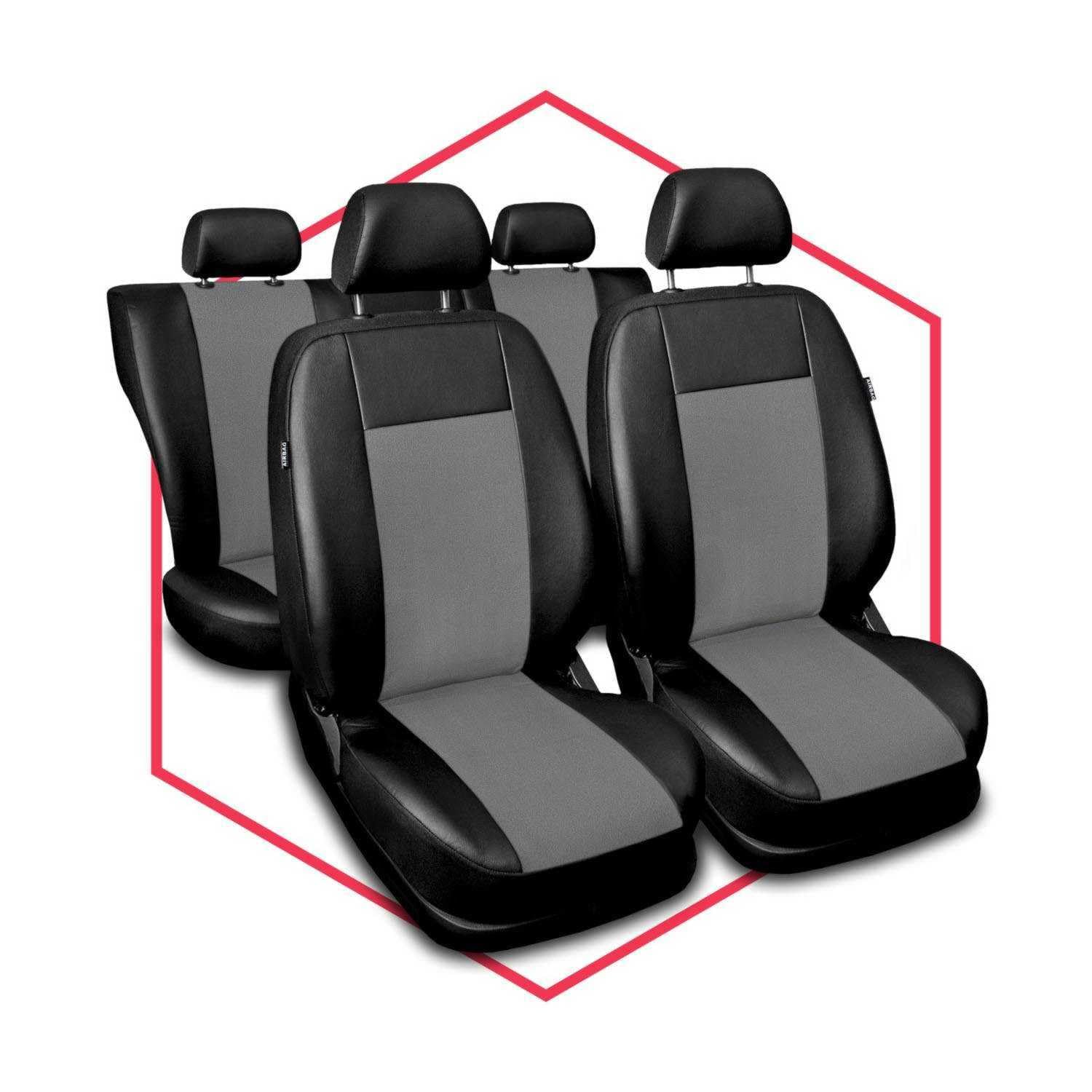 3er Set Saferide Autositzbezüge PKW universal | Auto Sitzbezüge Kunstleder Grau für Airbag geeignet | für Vordersitze und Rückbank | 1+1 Autositze vorne und 1 Sitzbank hinten teilbar 2 Reißverschlüsse