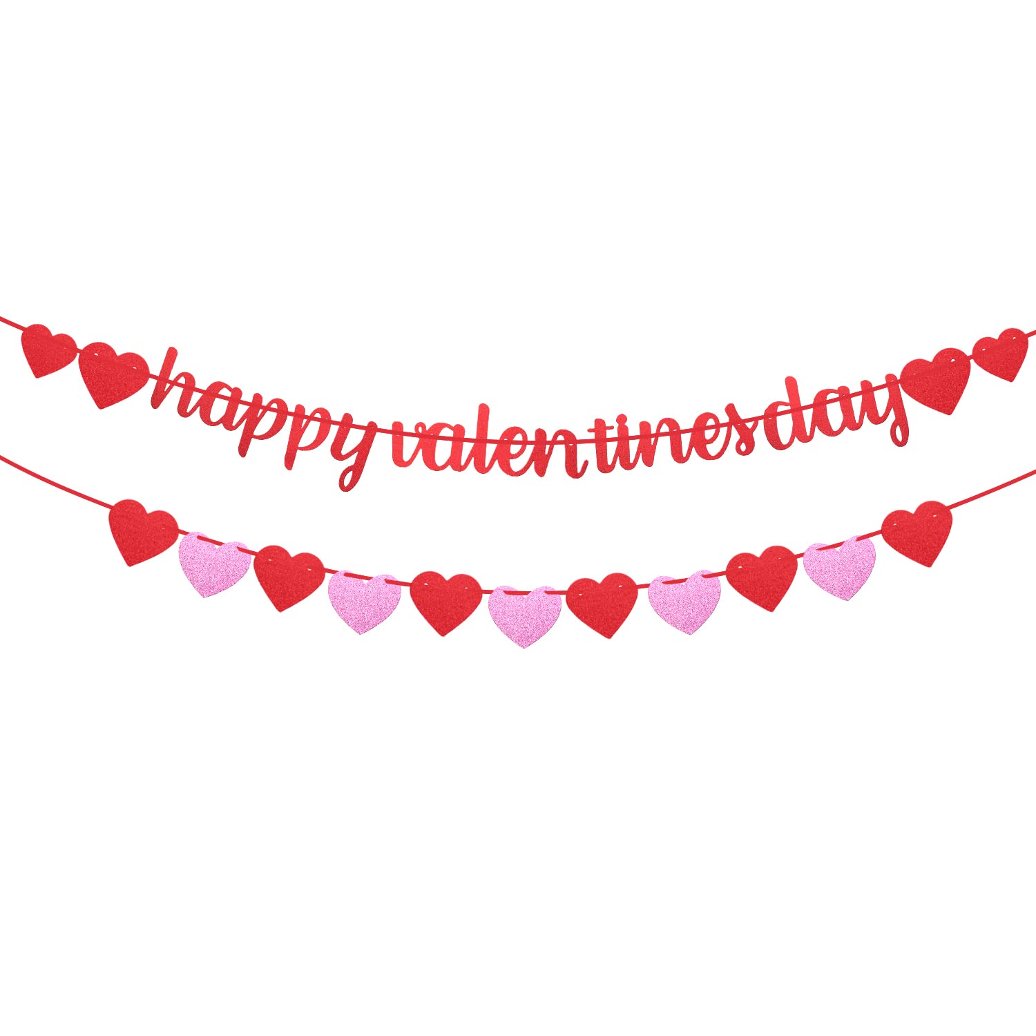 23pcs Red Happy Valentines Day Banner, Romantic Glitter Valentines Day Decorations Banners with Pink&Red Heart Banner for Valentine's Day