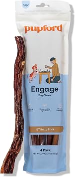 Pupford Bully Sticks for Dogs & Puppies, Teething Chew Toy 12", 4 Count