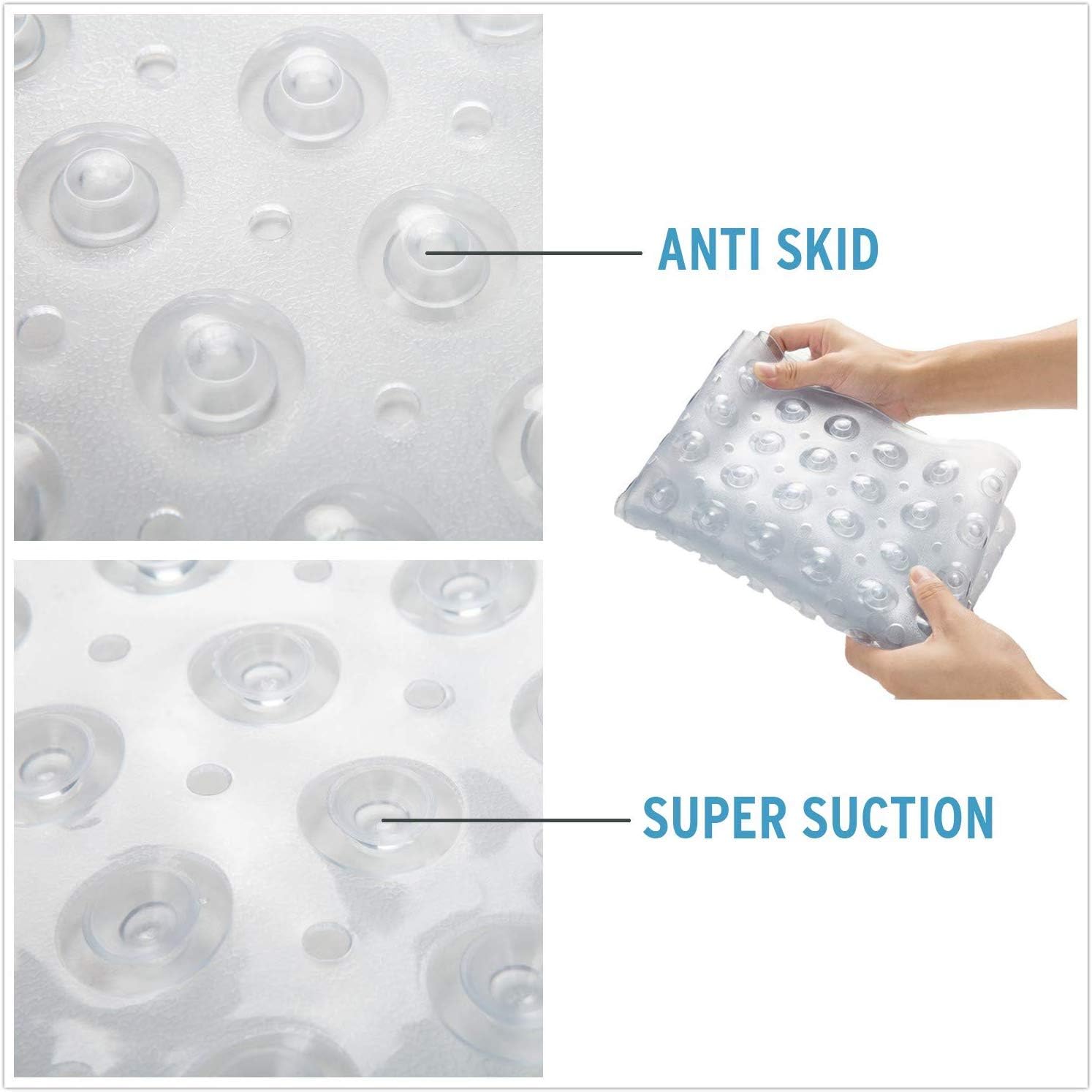 AmazerBath 2-Pack Bath Tub Mat Non-Slip Shower Mats with Suction Cups Machine Washable 39 x 16 Inches (Clear)