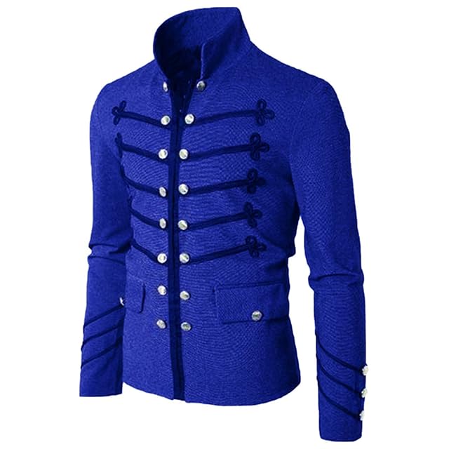 Mens Medieval Cosplay Jackets Costume Party Stand Collar Coat Halloween Outerwear Cotton Linen Lightweight Coats