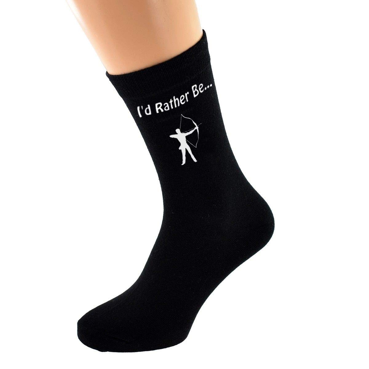 I'd Rather be Doing Archery with Archer Bow and Arrow Design Mens Black Cotton Rich Socks