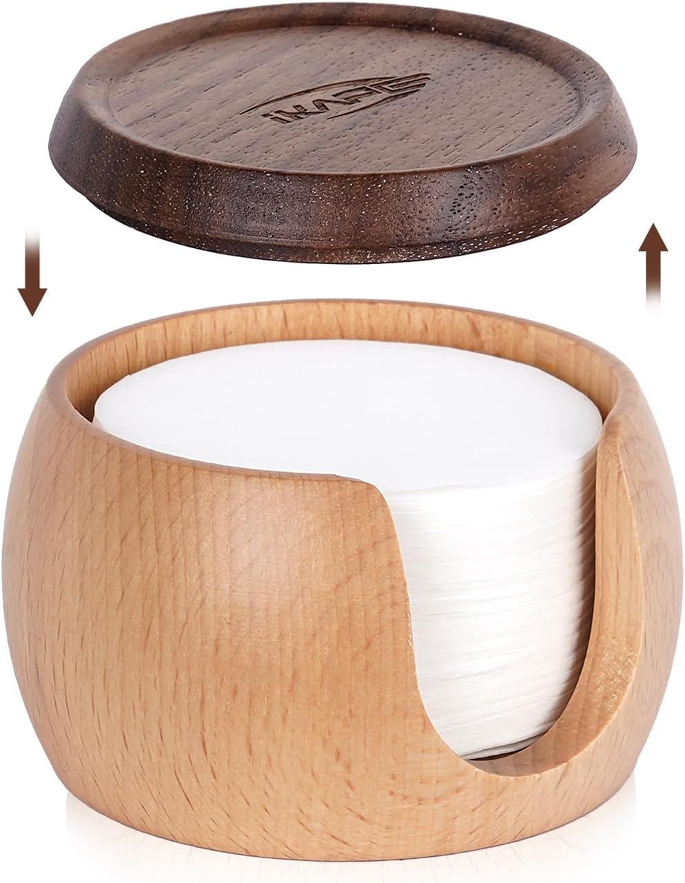 IKAPE Espresso Coffee Accessories, 200pcs 53.3MM Paper Filters, Replacement Espresso Puck Paper Filters with a Wooden Storage Holder, Compatible with Breville 54mm Portafilter Basket