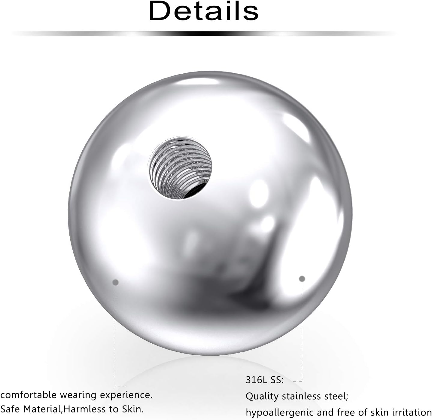 20G 36PCS Mix Color Replacement Balls Jewelry Piercing Stainless Steel & Clear Acrylic Barbell Parts for Lip Rings/Eyeborw Rings/Tragus/Helix/Cartilage Earrings Back 3mm
