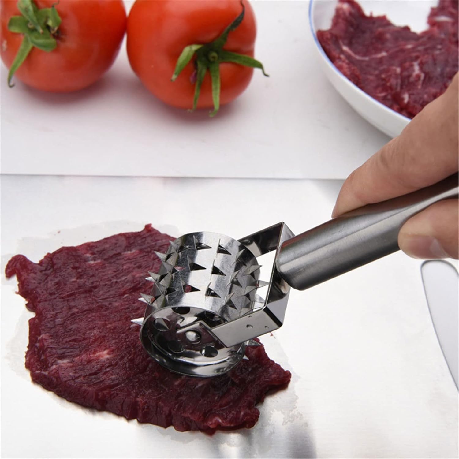 Food Hammer Mincer Meat Tenderizer Roller Stainless Steel Rolling Hammer Needle Seasoning Stick for Steak Chicken Pork Beef Kitchen Gadgets