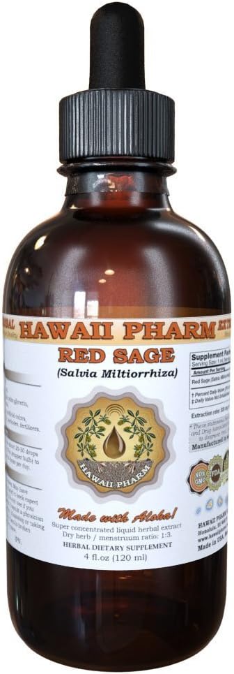 Hawaii Pharm Red Sage (Salvia Miltiorrhiza) Liquid Extract, Tincture, Herbal Supplement, Made in USA, 2x2 fl.oz