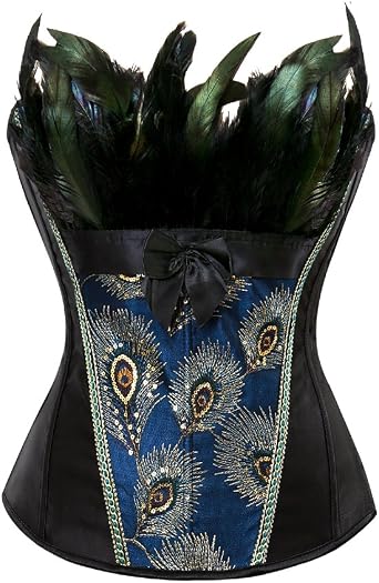 Grebrafan Womens Feather Peacock Corset Bustier Showgirl Top