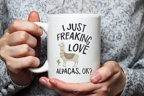 Miniatura 3 de Fonhark - Taza de alpaca de regalo para fanáticos de la alpaca, taza para amantes de la alpaca, taza con texto en inglés "I Just Freaking Love