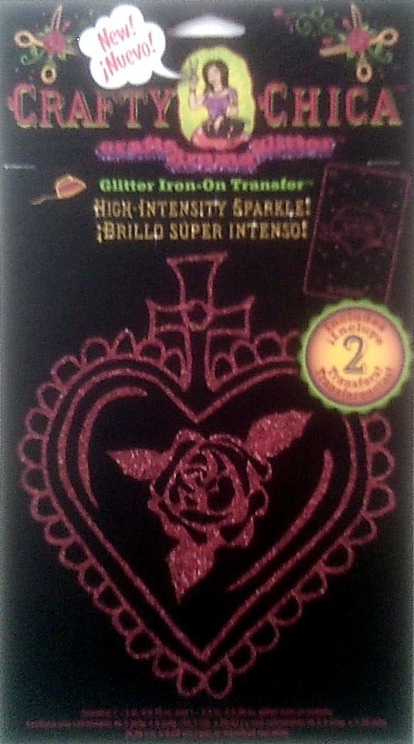 2 Crafty Chica Red Glitter Iron-on Transfers - Rose Heart and Amor