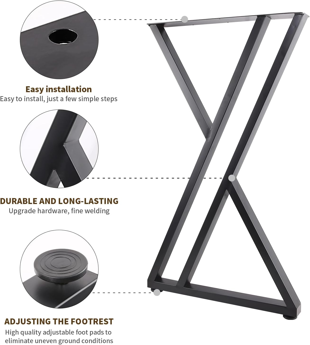 Dining Table Legs - Heavy Duty Metal Legs, Set of 2 (60cm Width, Z Shape) for Dining/Coffee/Office Tables, DIY Home Furniture