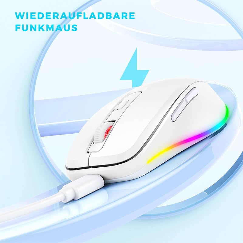 seenda Vezeték Nélküli Egér LED Világítással - Újratölthető, Csendes 2.4G USB Egér Mouse Jiggler Funkcióval, 2000 DPI - PC, Laptop, Windows,