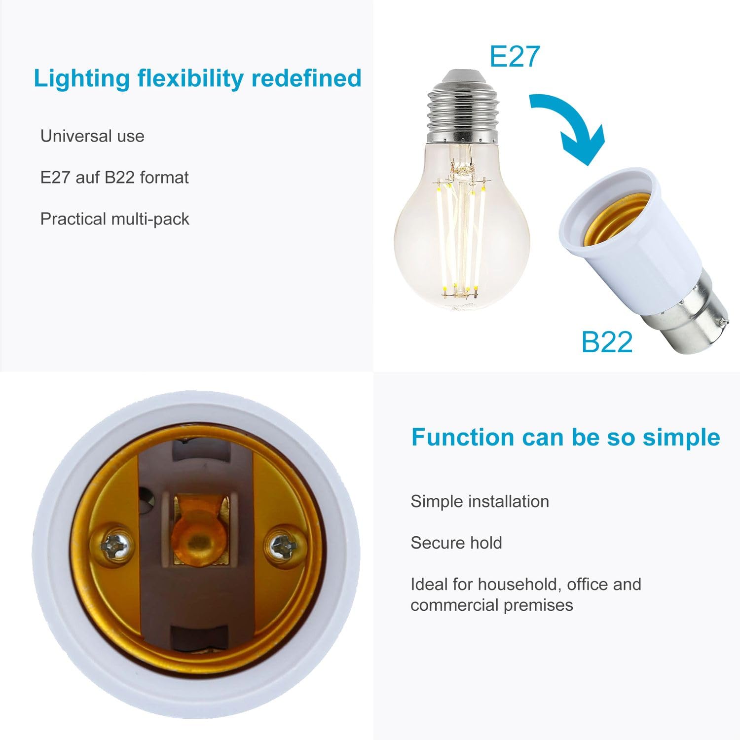 EAZY CASE 4X Lampensockel Adapter - Konverter Y-Form für B22 Fassung