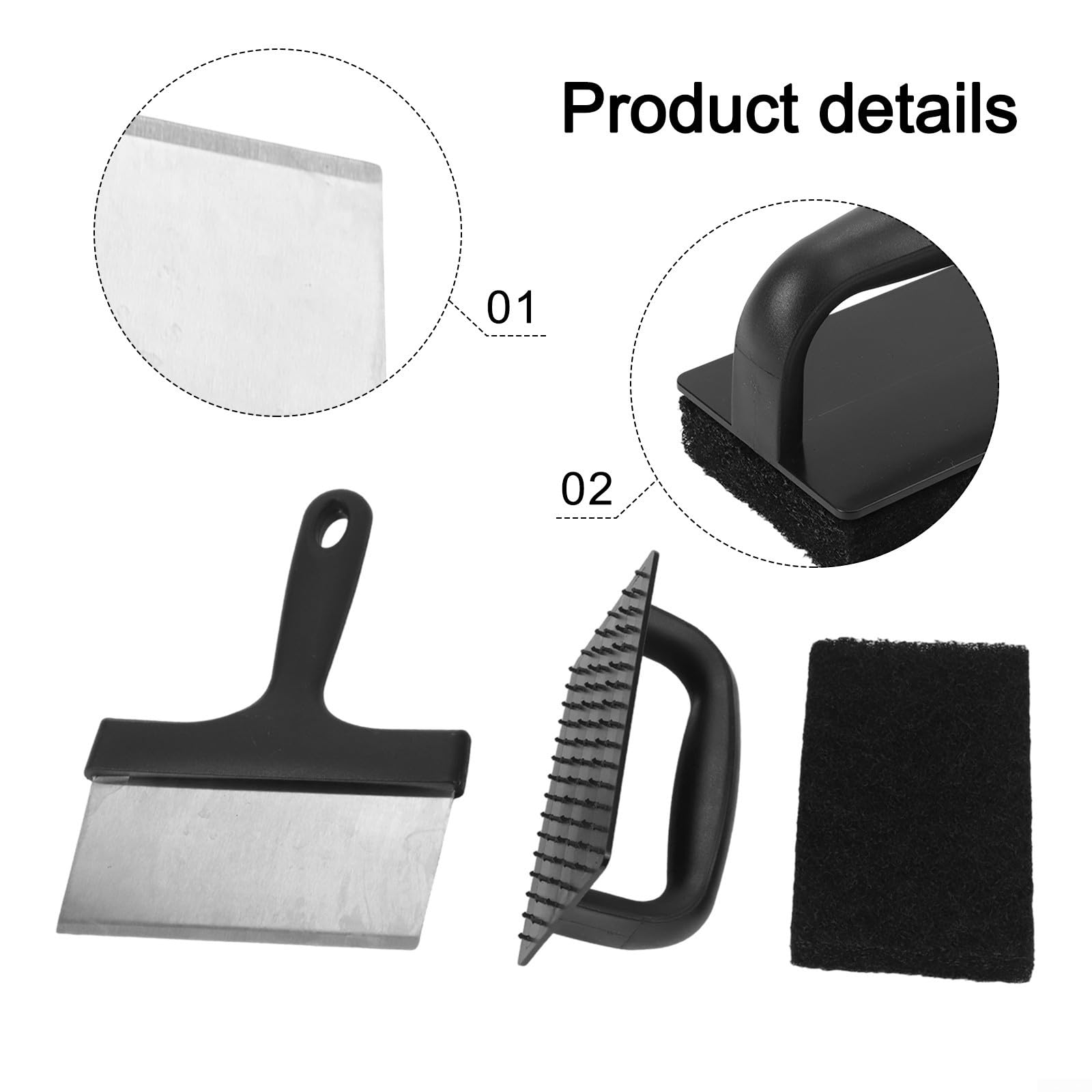 Kit de limpieza de plancha con raspador de acero inoxidable y cepillo compuesto para parrillas planas, sartenes y superficies de cocción de acero inoxidable