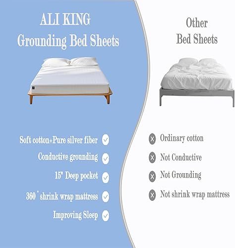 Miniatura 8 de Ali King Grounding Sábanas  Tamaño individual XL, algodón suave con fibra plateada, bolsillo profundo de 15 pulgadas para mejorar el sueño (blanco,