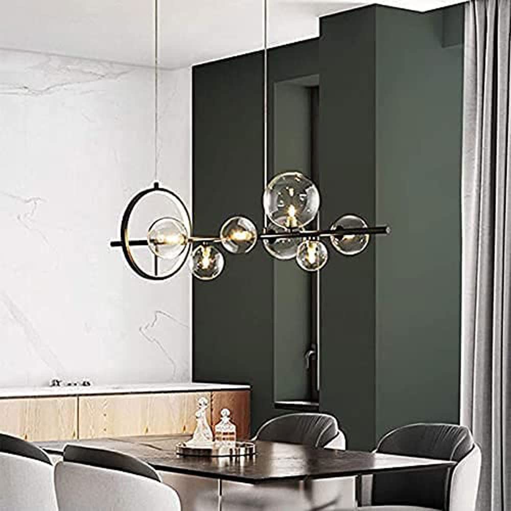 Lustre moderne industriel rectangulaire noir suspension G9 salon cuisine