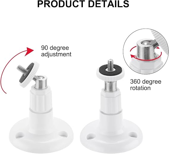 2 Pack Camera Wall Mount Bracket, 360° Adjustable Holder, White
