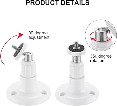 2 Pack Camera Wall Mount Bracket, 360° Adjustable Holder, White