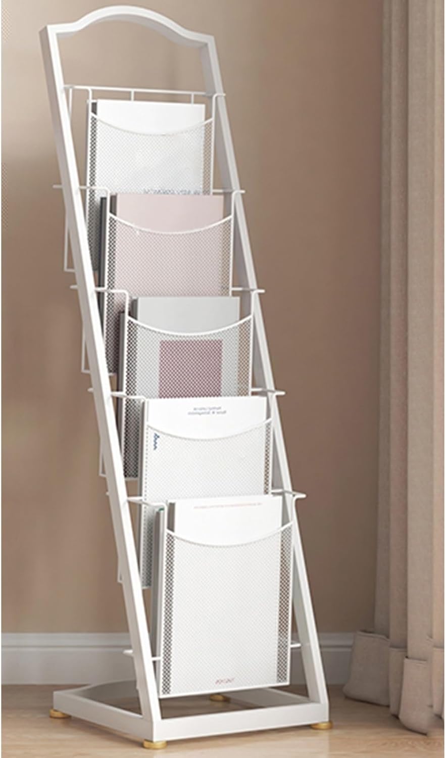 Floor Magazine Rack Modern, 4 5 Layer Metal Brochure Display Stand, for Offices, Public Reception Area, Exhibitions, Shopping Malls, Hospitals, Offices, 33x33x98cm/13x13x38.6in, Black