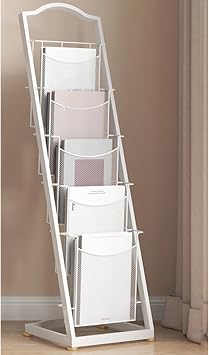 Tall Magazine Rack Floor Standing,Open Top Newspaper Brochure Display Stand 4 5 Tier for Bank Hall/Lobby/Library,Easy to ReachWhite 33x33x114cm/13x13x44.9in