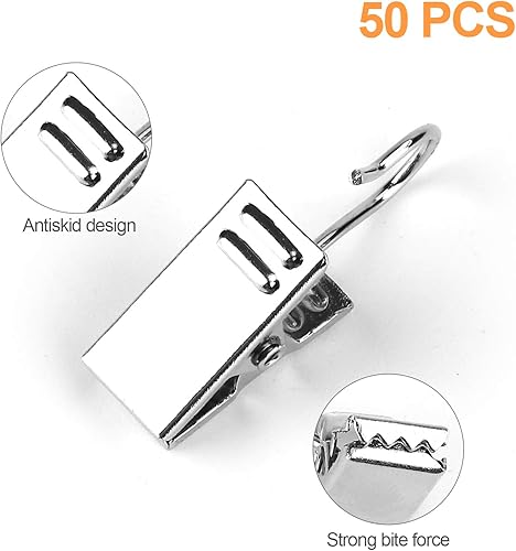 Miniatura 4 de 50 ganchos de cortina resistentes con ganchos, clips de cortina de ducha de acero inoxidable con gancho para suministros de exhibición de