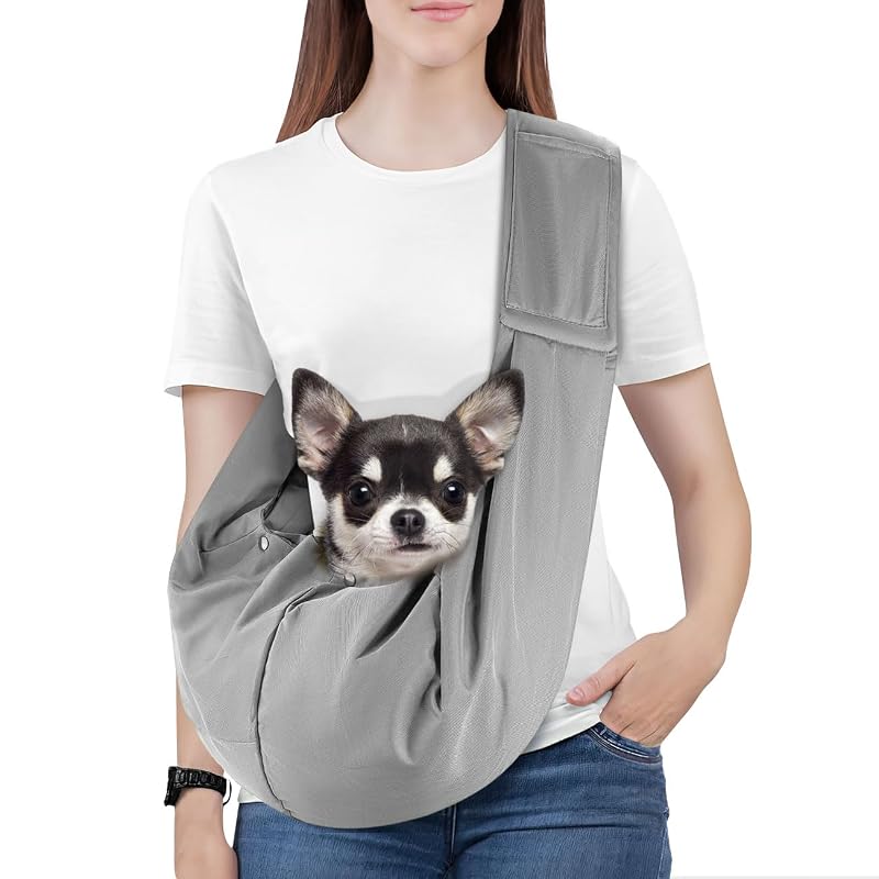 Sling para cães pequenos Pawaboo com alça ajustável, Light Gray, 1 unidade