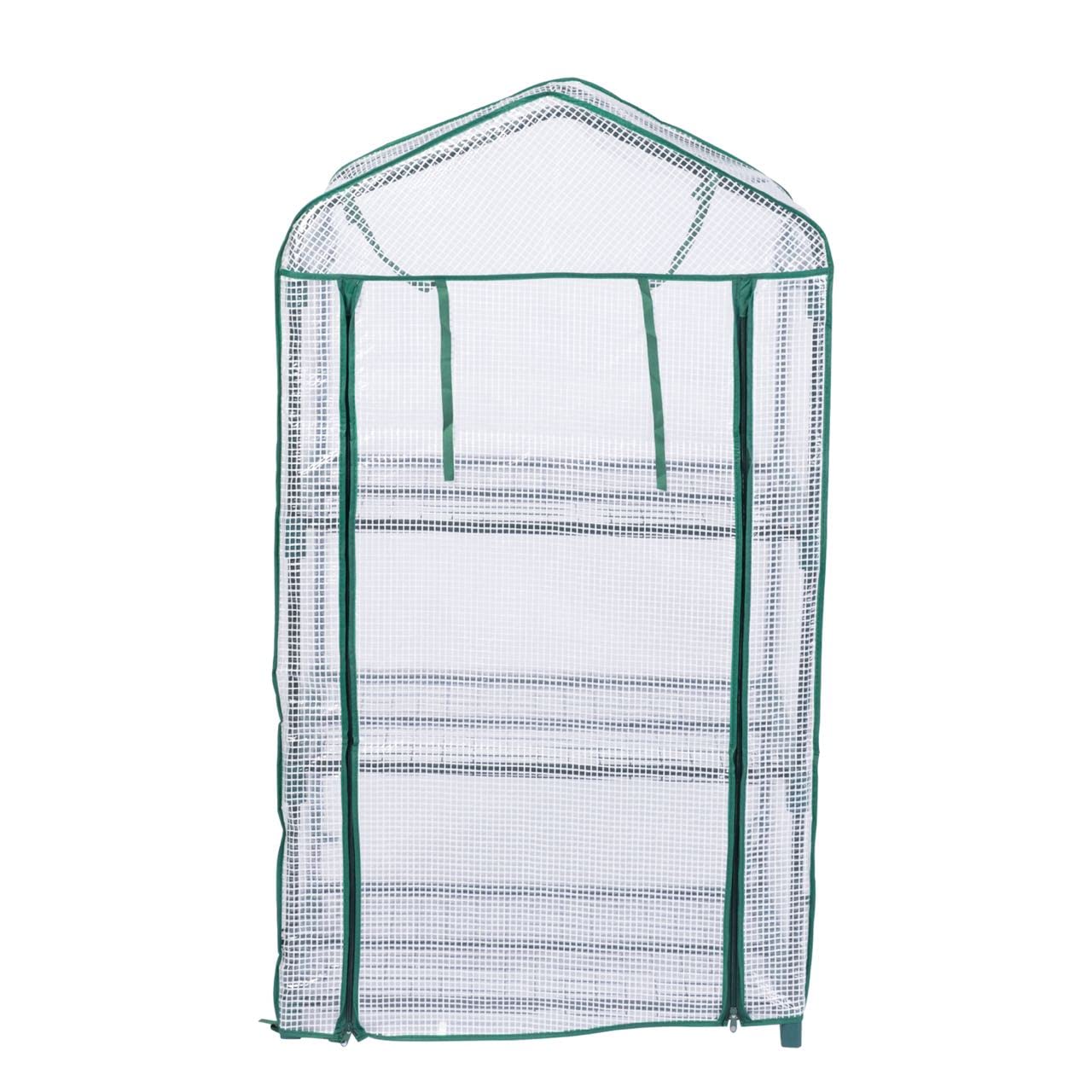 EPROSMIN Mini serre avec 3 étagères, housse en plastique PE imperméable, double porte à fermeture éclair, cadre en acier robuste pour jardin et extérieur - Dimensions (H x l x P) : 125 x 69 x 49 cm