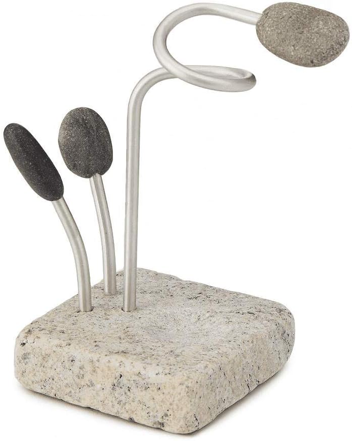 Sea Stones Splash Sponge and Brush Holder - Heavy Granite Base Kitchen Sink Caddy - Eco-Friendly Handmade Granite and Aluminium Organizer - One-Handed Grab & Quick-Dry Design - Made in USA