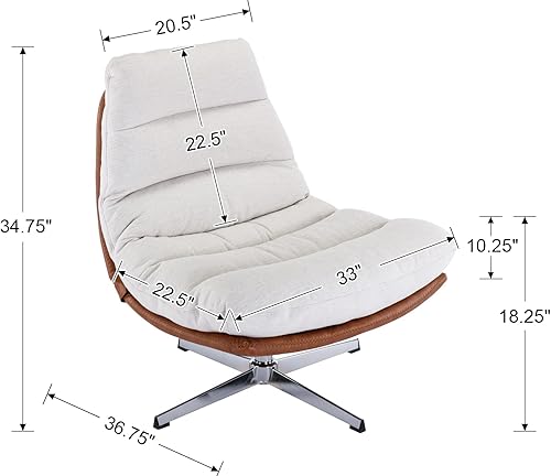 Miniatura 2 de Silla giratoria moderna para sala de estar, sillas de lectura de piel sintética con base giratoria de metal, sillas con brazos para interiores sin