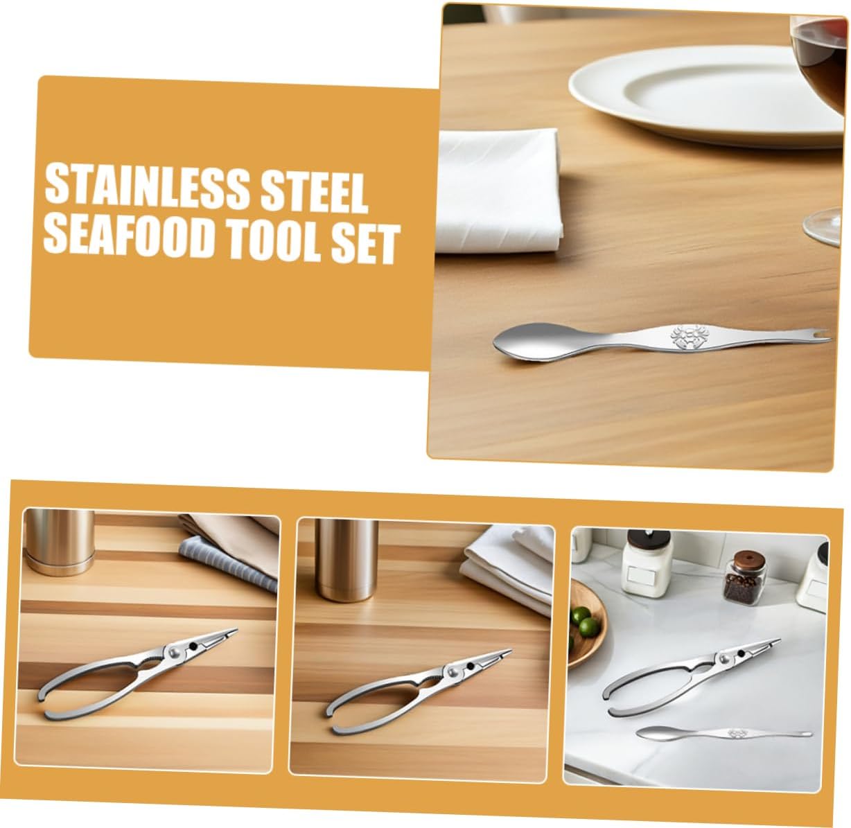 4pcs Seafood Cracker Tool Stainless Steel Crab Crackers and Forks Effortless Cutting Easy Cleaning for Family Gatherings and Parties
