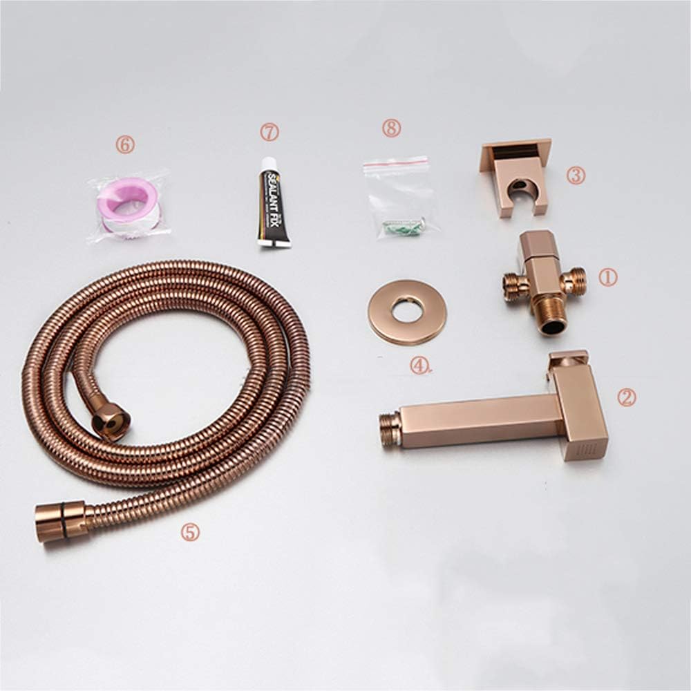Rose Gold Bidet Sprayer With Cold Water Brass Portable Cloth Diaper Washer Shower Sprayer Set Wall Mounted Single Handle Bathroom Shower Bidet Tap For Personal Hygiene,Si-Double Outlet Angle Valve