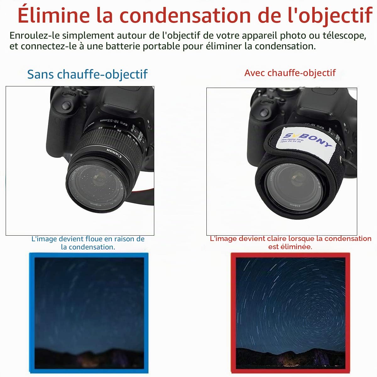 Svbony SV172 Bande Chauffante Anti-Bué, Chauffe Objectif Bande, 240mm Régulateur de Température Anti Gel et Buée pour Appareil Photo Télescopique