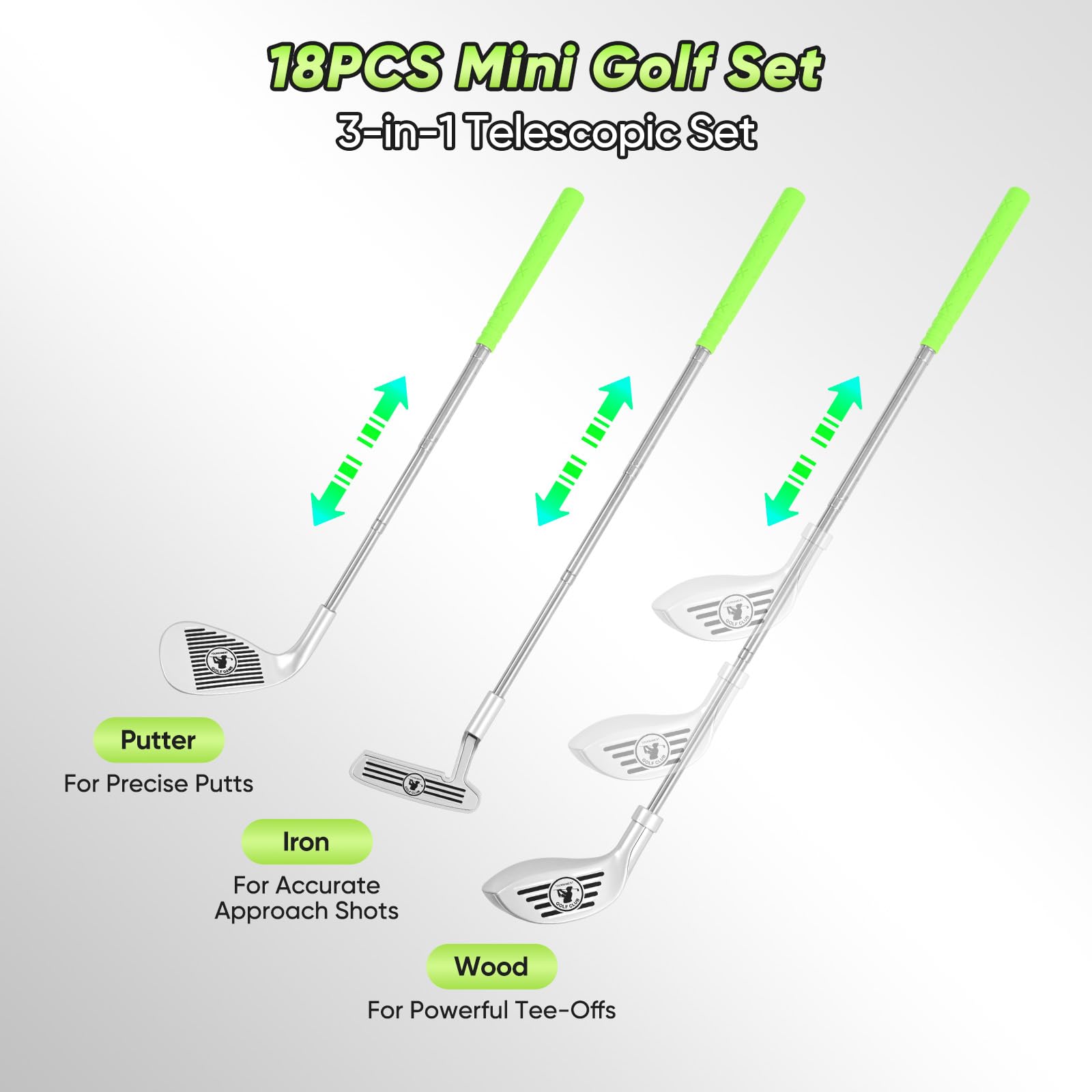 Coffret de Golf pour Enfants avec retourneur de balles Automatique et balles Lumineuses à LED | 18 pièces, Cadeau pour garçons et Filles de 3 à 8 Ans | Comprend des Clubs rétractables