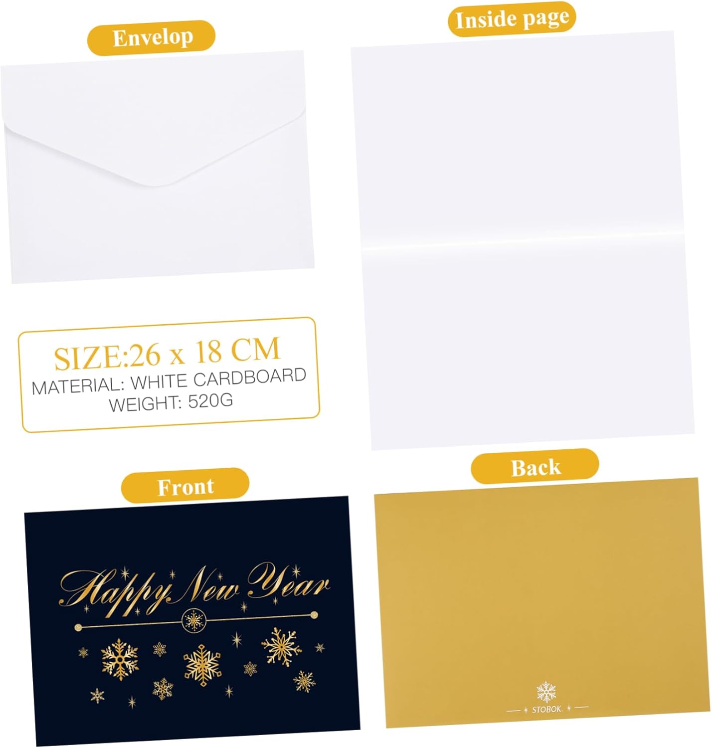 Happy New Year Card: 2022 30 Pack Golded Holiday Greeting Fold Cards Set with Envelopes for Christmas and New Year Presents 5 inch x 7 inch