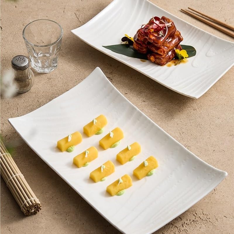 Platos Llanos Reutilizables Plato llano de cerámica rectangular, vajilla creativa, plato pescado, carne japonés(S)