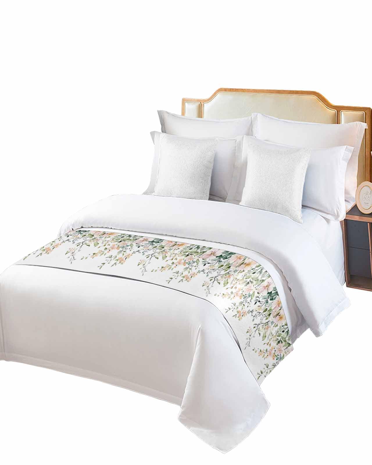 Green Eucalyptus Leaves Bed Runner for King Size, Spring Floral Rustic Botanical Bedspread Protector Slipcover Bed Scarf for Foot Runners & Scarves for Bedroom Hotel Wedding Room 102x20 Inches