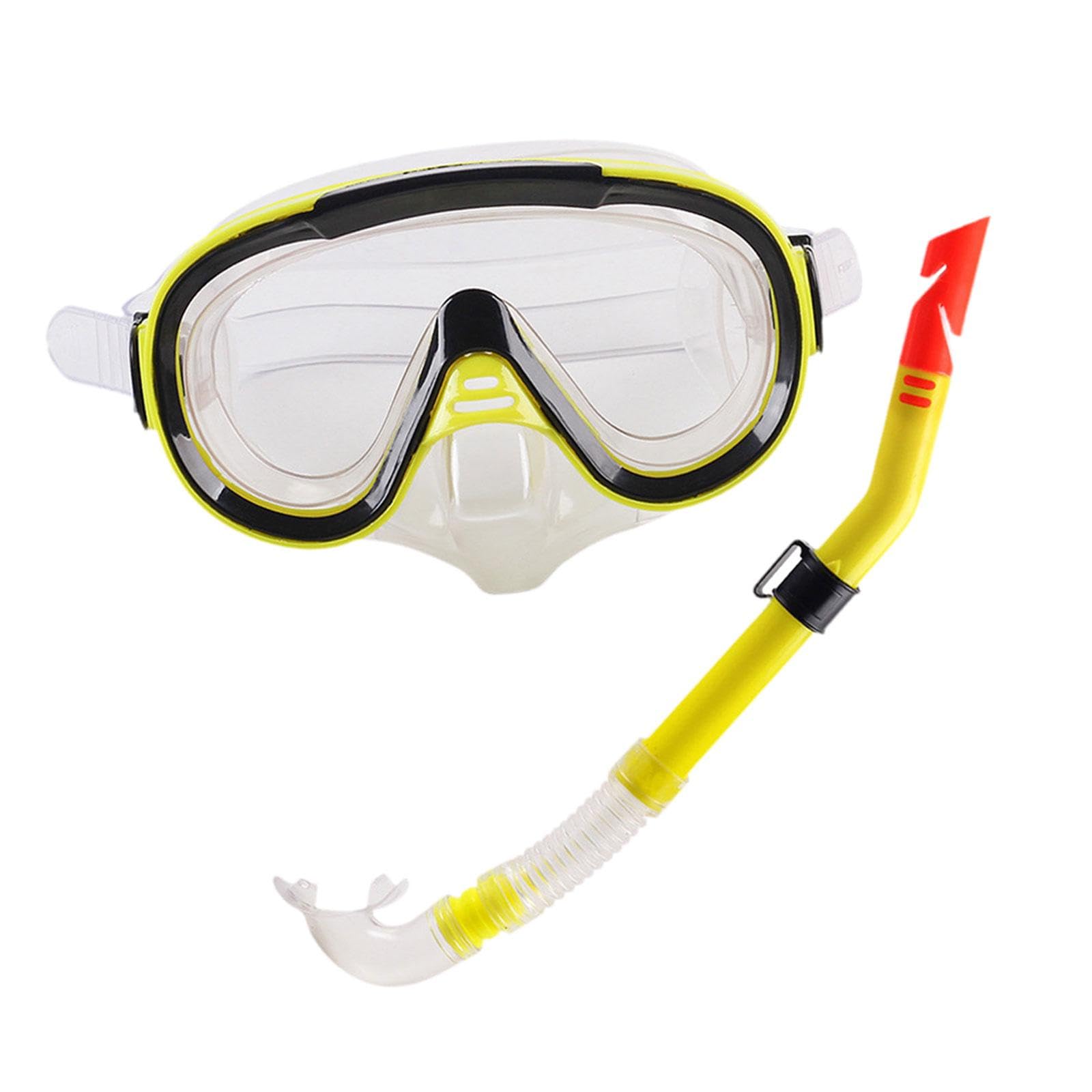 Yunmeryker Snorkel And Goggles, Ergonomic Silicone PC Diving Set, Adjustable Leak-, Suitable for Men And Women, Snorkeling, Swimming, Underwater, Yellow Clear
