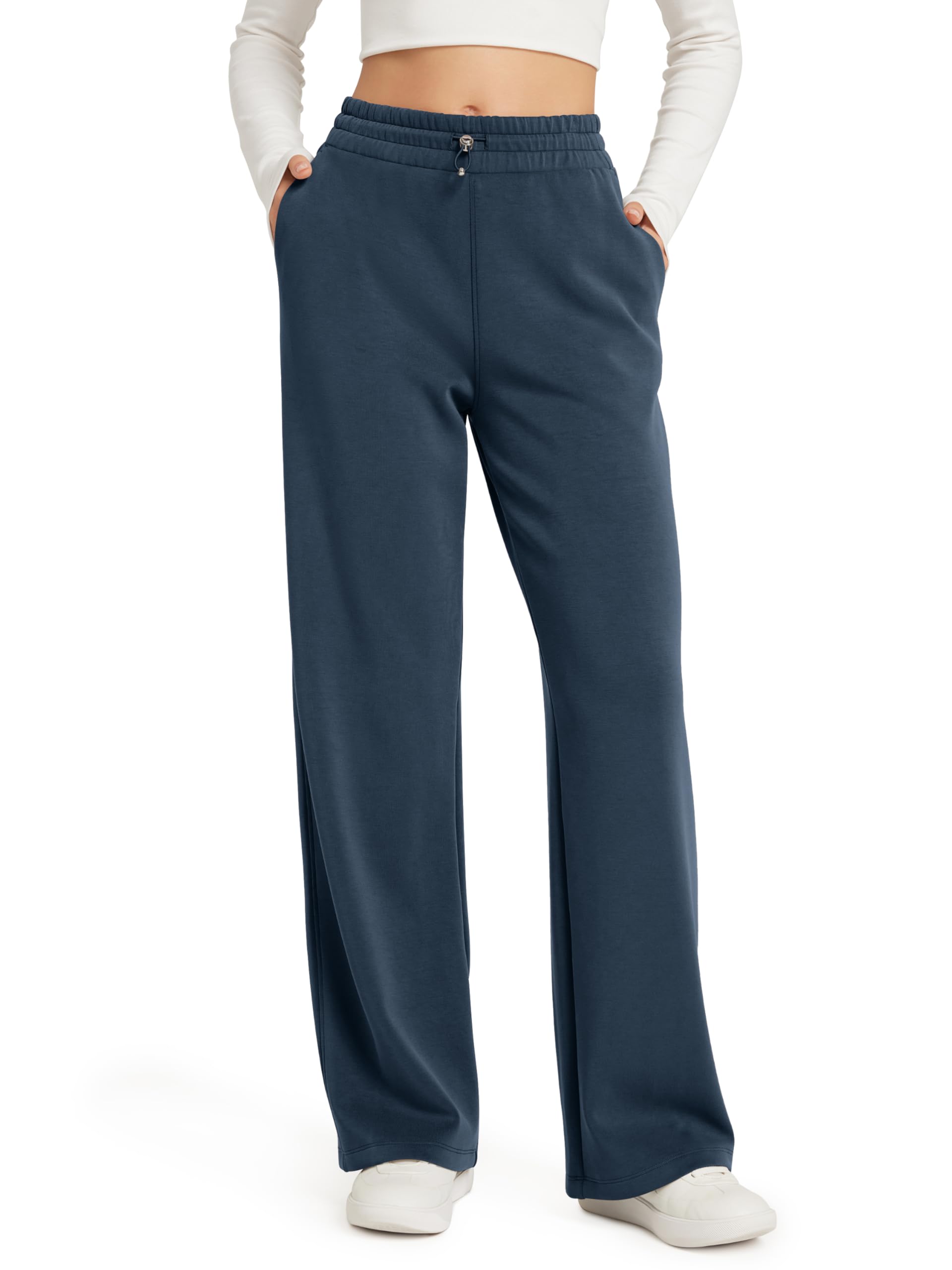 ODODOS Women's Modal Soft Wide Leg Pants with Pockets Adjustable Shockcord High Waist Casual Lounge Pants-27/29/31" Inseam