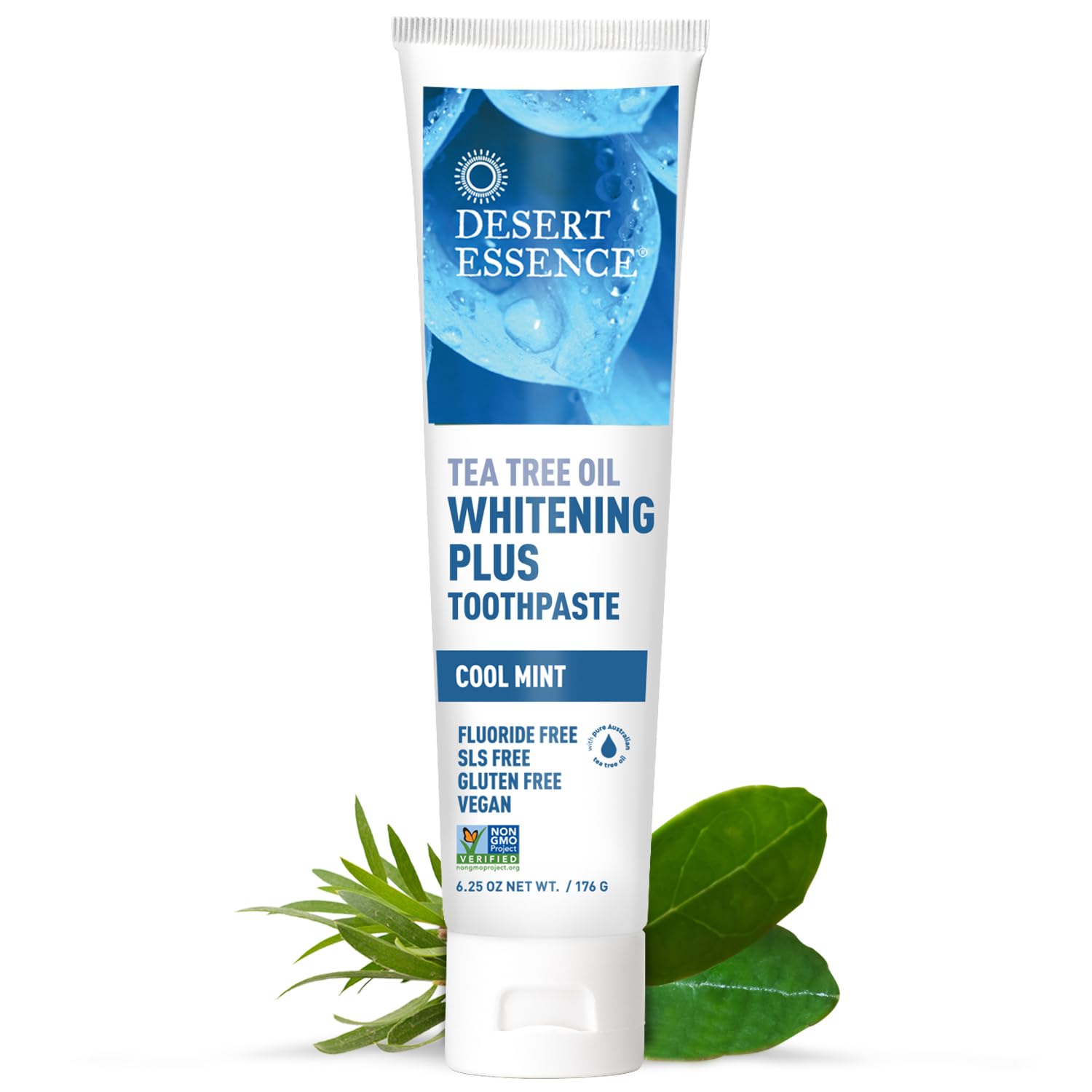 Desert Essence Tea Tree Oil Whitening Plus Toothpaste - 6.25 Oz - Antiseptic Tea Tree Oil - Zinc Citrate - Baking Soda - Freshens Breath - Reduced Plaque - Fluoride Free