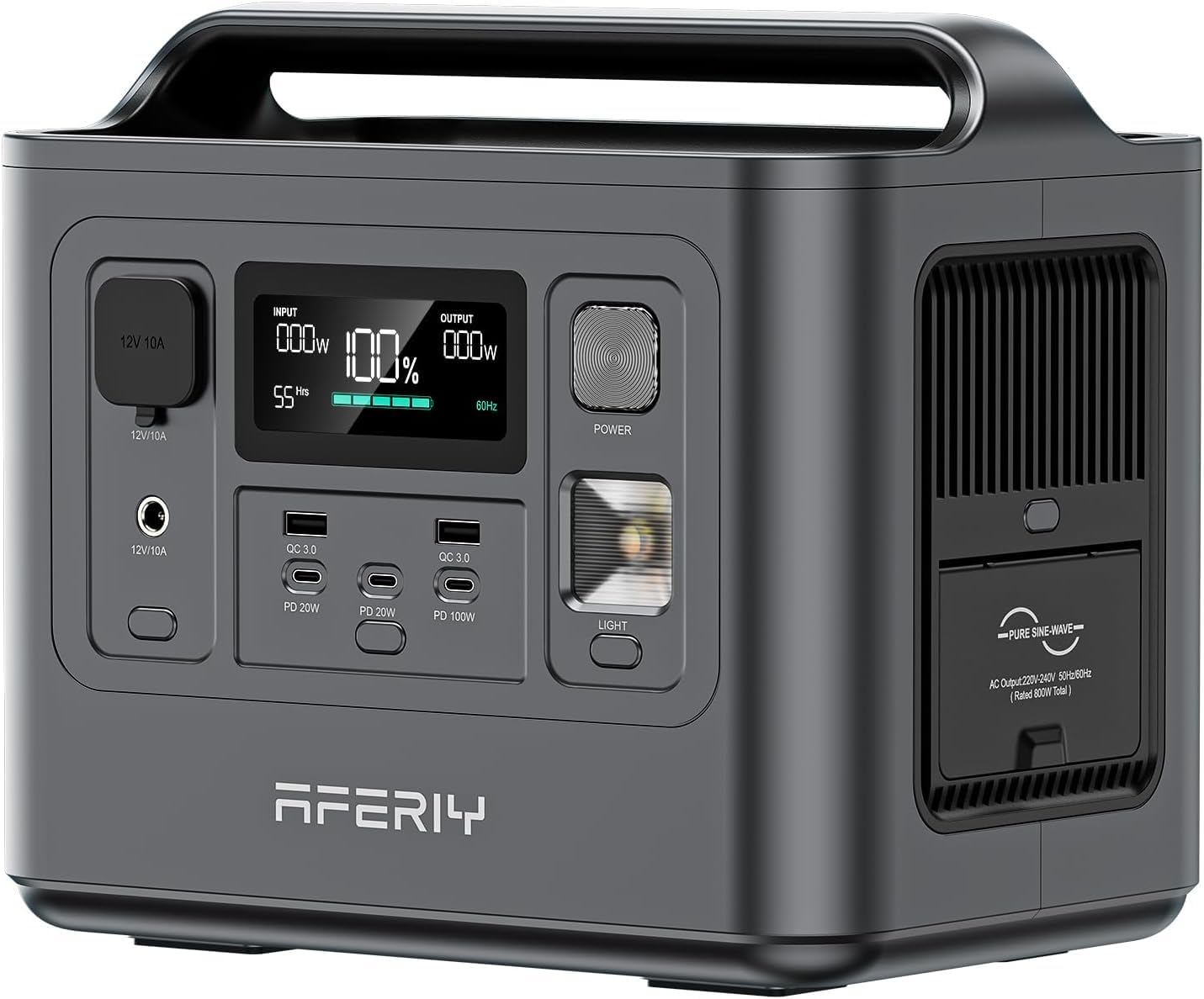AFERIY Centrale Elettrica Portatile 800W, Batteria Riserva LiFePO4 Da 512Wh, Ricarica Rapida In 1 Ora, Presa Ue 220-240V, UPS, Generatore Elettrico Solare Per Campeggio/Casa/Ufficio, Garanzia 7 Anni
