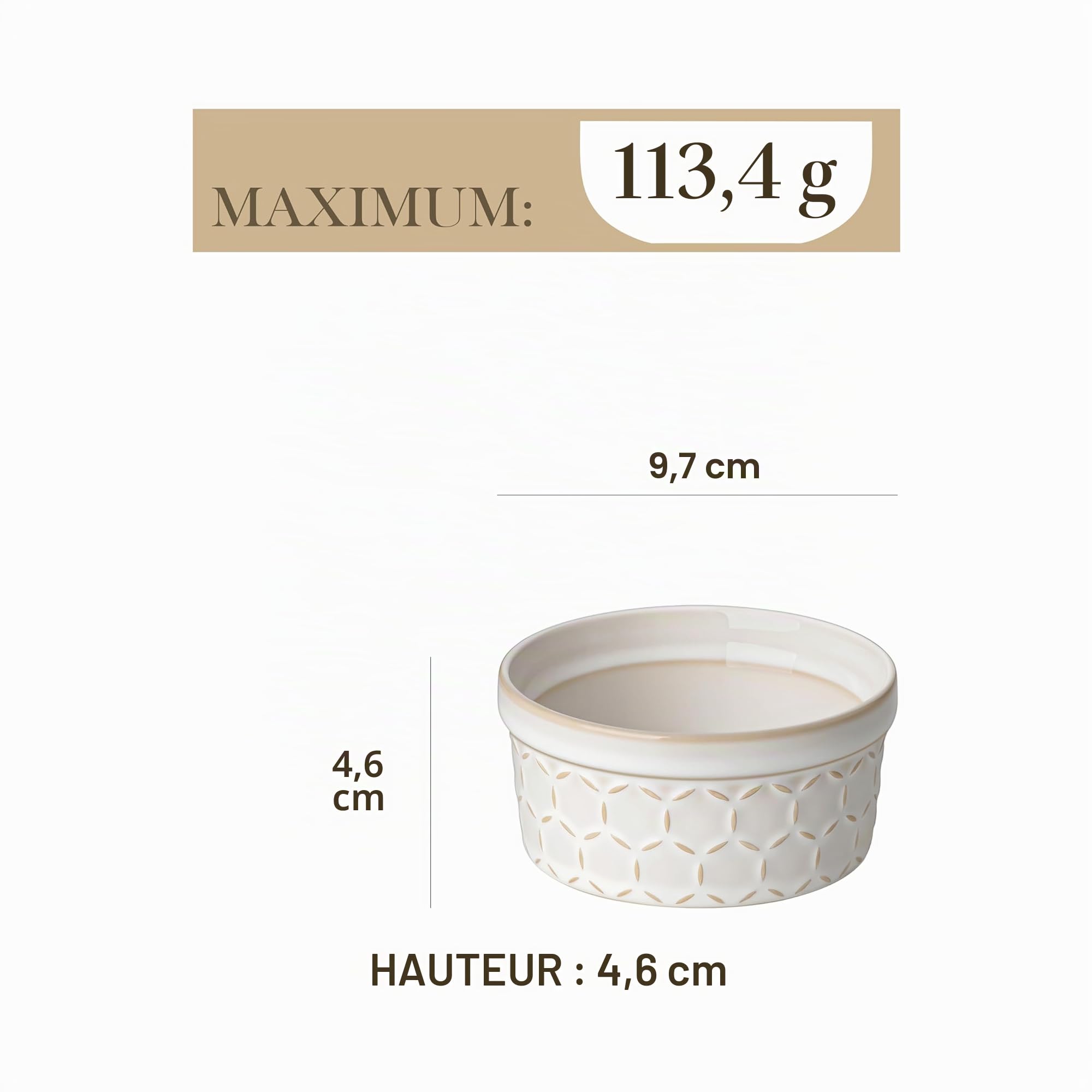 MALACASA Série Ramekin Dish, 4 Piéces Ramequins et Moules à Soufflé en Céramique pour Four, Petit Bols à Sauce Yaourt en Porcelaine, 120ml, Passent au Lave-vaisselle et au Four