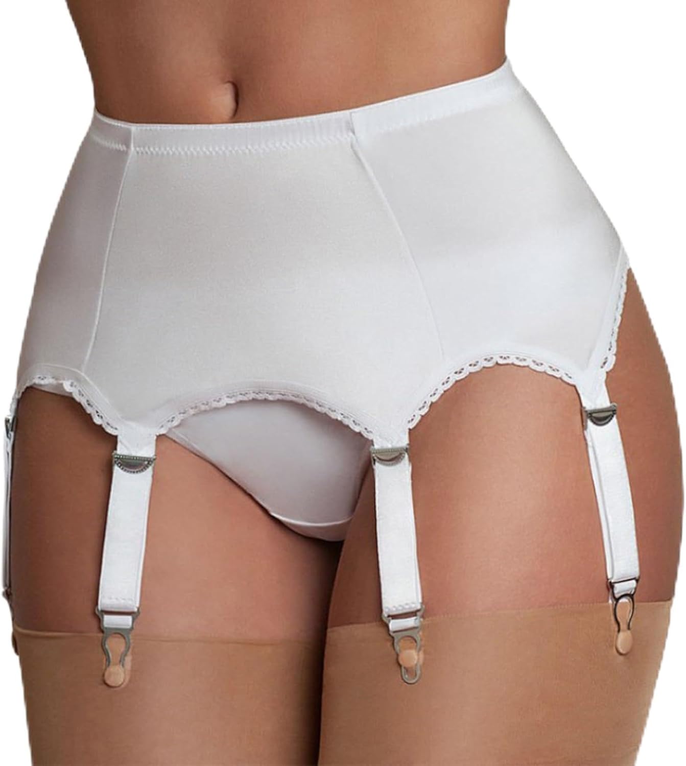 Women's Plus Size Garter Belts with 6 Straps Metal Clip for Thigh High Stockings(White,X-Large)