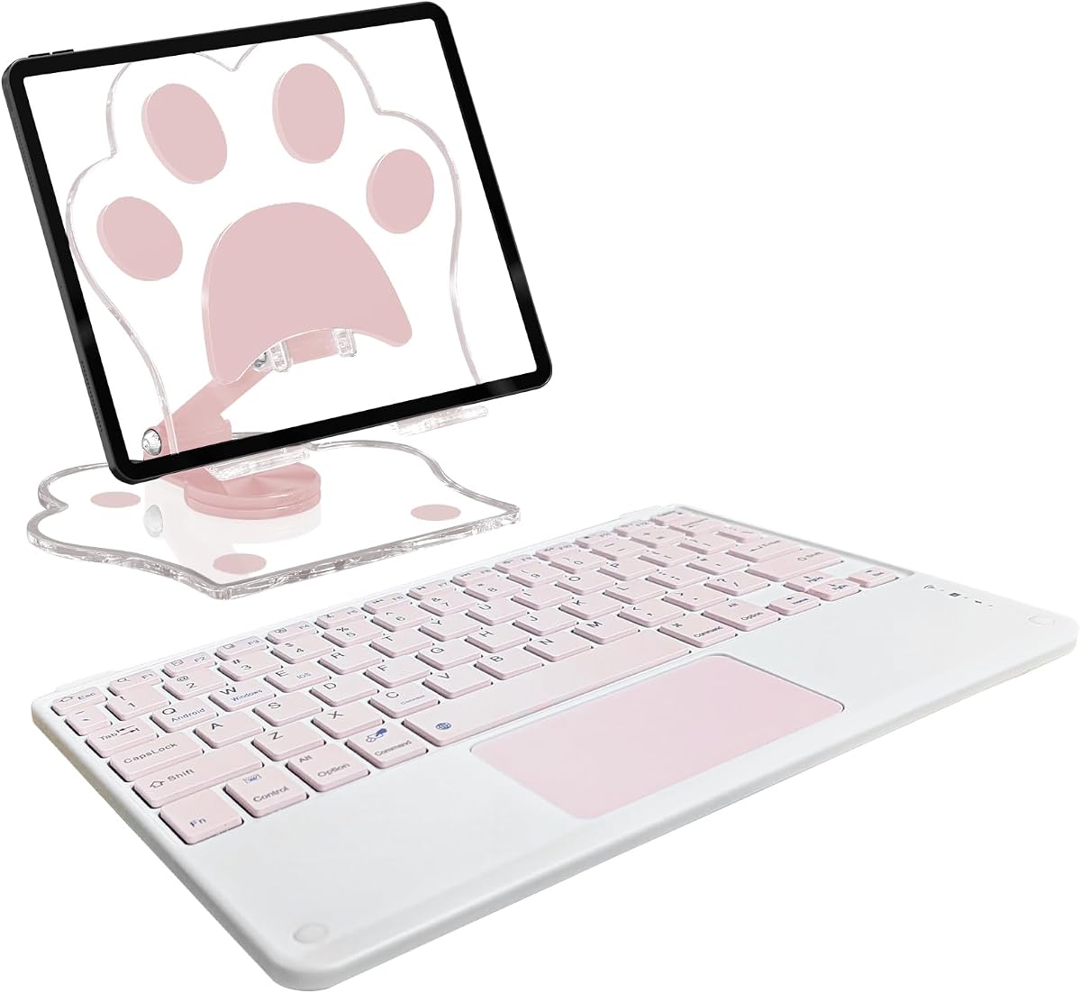 para teclado Bluetooth con panel táctil incorporado, lindo soporte para tableta ajustable y plegable, Bluetooth inalámbrico recargable para iPad, iPad Pro/Mini/Air, tabletas Samsung Xiaomi, etc. - Rosa